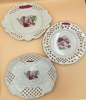 Formalities by Baum Bros. Set of 3 Floral Oval Decorative Plates 10in White